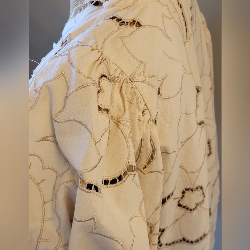 Free People Medium Cream/Ecru Lace Tie Front Blouse - Picture 8 of 10